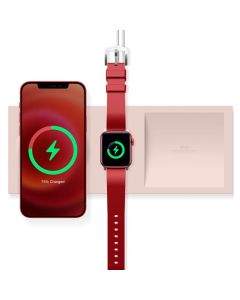 Elago Charging Tray Duo for MagSafe & Apple Watch Charger - силиконова поставка за зареждане на iPhone и Apple Watch чрез поставяне на Apple MagSafe Charger и Apple Watch кабел (розов)