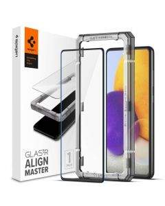 Spigen Glass.Tr Align Master Full Cover Tempered Glass - калено стъклено защитно покритие за целия дисплей на Samsung Galaxy A72 (черен-прозрачен)