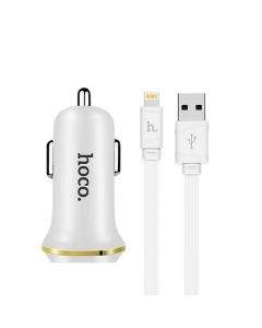 Hoco Dual USB Car Charger 4.8A & Lightning Cable Z1 - зарядно за кола с 2xUSB изходa (4.2A) и Lightning кабел за iPhone, iPad и iPod с Lightning порт (бял)