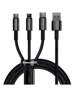 Baseus Tungsten 3-in-1 USB Cable (CAMLTWJ-01) - универсален USB кабел с Lightning, microUSB и USB-C конектори (150 см) (черен)