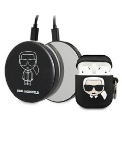 Karl Lagerfeld Airpods Ikonik Silicone Case and Power Bank - комплект силиконов калъф за Apple Airpods, Airpods 2 и външна батерия (черен)