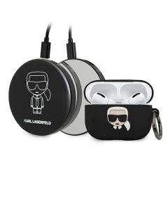 Karl Lagerfeld Airpods Pro Ikonik Silicone Case and Power Bank - комплект силиконов калъф за Apple Airpods Pro и външна батерия (черен)