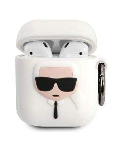 Karl Lagerfeld Airpods Ikonik Silicone Case - силиконов калъф с карабинер за Apple Airpods и Apple Airpods 2 (бял)