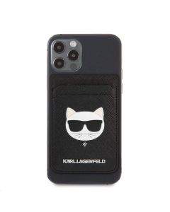 Karl Lagerfeld Saffiano Magnetic Wallet Choupette Head - кожен портфейл (джоб) за прикрепяне към iPhone с MagSafe (черен)