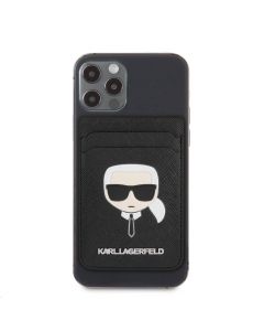 Karl Lagerfeld Saffiano Magnetic Wallet Karl Head - кожен портфейл (джоб) за прикрепяне към iPhone с MagSafe (черен)