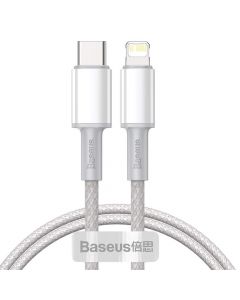 Baseus High Density Braided USB-C to Lightning Cable PD 20W (CATLGD-02) - USB-C към Lightning кабел за Apple устройства с Lightning порт (100 см) (бял)