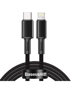 Baseus High Density Braided USB-C to Lightning Cable PD 20W (CATLGD-A01) - USB-C към Lightning кабел за Apple устройства с Lightning порт (200 см) (черен)