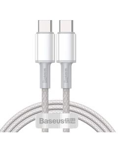 Baseus High Density Braided USB-C to USB-C Cable PD 2.0 100W (CATGD-02) - здрав кабел с въжена оплетка за бързо зареждане за устройства с USB-C порт (100 см) (бял)