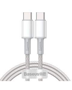 Baseus High Density Braided USB-C to USB-C Cable PD 2.0 100W (CATGD-A02) - здрав кабел с въжена оплетка за бързо зареждане за устройства с USB-C порт (200 см) (бял)