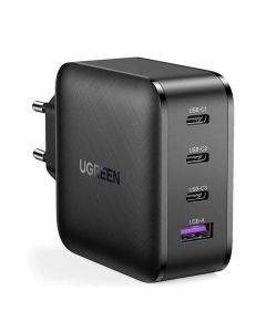 Ugreen GaN Fast Wall Charger PPS 65W - захранване за ел. мрежа за лаптопи, смартфони и таблети с USB и 3xUSB-C изходи с технология за бързо зареждане (черен)