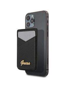 Guess Saffiano Magnetic Wallet - кожен портфейл (джоб) за прикрепяне към iPhone с MagSafe (черен)