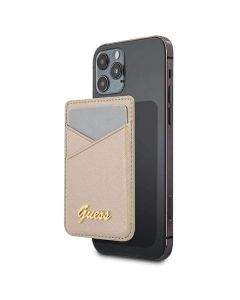 Guess Saffiano Magnetic Wallet - кожен портфейл (джоб) за прикрепяне към iPhone с MagSafe (златист)