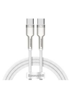 Baseus Cafule Metal Series USB-C to USB-C Cable 100W (CATJK-C02) - здрав кабел с въжена оплетка за устройства с USB-C порт (100 см) (бял)