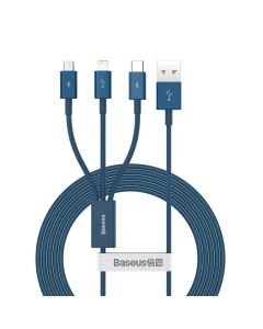 Baseus Superior 3-in-1 USB Cable (CAMLTYS-03) - универсален USB кабел с Lightning, microUSB и USB-C конектори (150 см) (син)