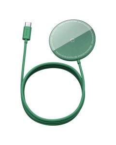 Baseus Simple Mini Magnetic Wireless Charger (WXJK-H06) - поставка (пад) за безжично зареждане за iPhone с Magsafe и Qi съвместими устройства (зелен)