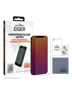 Eiger Mountian Glass Ultra Screen Protector 2.5D - калено стъклено защитно покритие с антибактериален слой за дисплея на iPhone 13, iPhone 13 Pro (прозрачен)