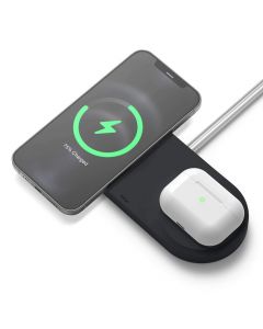 Elago MagSafe Charging Hub Duo - двойна силиконова поставка за безжично зареждане на iPhone чрез поставяне на Apple MagSafe Charger (черен)