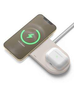 Elago MagSafe Charging Hub Duo - двойна силиконова поставка за безжично зареждане на iPhone чрез поставяне на Apple MagSafe Charger (бежов)