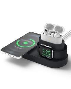 Elago MagSafe Charging Hub Trio 1 - силиконова поставка за зареждане на iPhone, Apple Watch и Apple AirPods Pro (черна)
