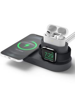 Elago MagSafe Charging Hub Trio 1 - силиконова поставка за зареждане на iPhone, Apple Watch и Apple AirPods Pro (тъмносива)