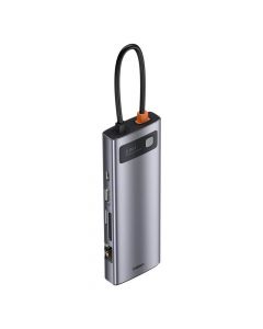 Baseus USB-C Metal Gleam Series 9-in-1 Hub (CAHUB-CU0G) - мултифункционален хъб за свързване на допълнителна периферия за устройства с USB-C (тъмносив)