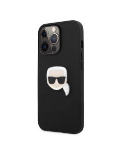 Karl Lagerfeld Karl Head Leather Case - дизайнерски кожен кейс за iPhone 13 Pro (черен)