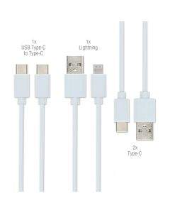 4smarts Basic Cable Set 25cm (4 Pieces) - комплект от кабели с USB-A, USB-C и Lightning конектори (4 броя) (25 см) (бял)