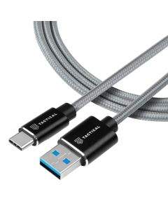 Tactical Fast Rope Kevlar USB-A to USB-C Cable 15W - здрав кевларен кабел с въжена оплетка за устройства с USB-C порт (30 см) (сив)