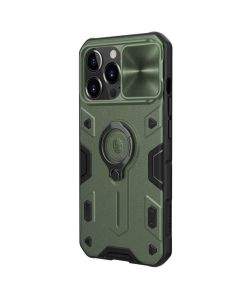 Nillkin CamShield Armor Hard Case - хибриден удароустойчив кейс с пръстен против изпускане за iPhone 13 Pro (зелен)