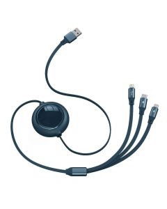 Baseus Bright Mirror 3-in-1 Retractable USB Cable 3.5A (CAMLT-MJ03) - универсален USB кабел с Lightning, microUSB и USB-C конектори (120 см) (син)