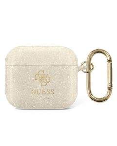 Guess AirPods 3 Silicone Transparent Glitter Case - силиконов калъф с карабинер за Apple Airpods 3 (златист)