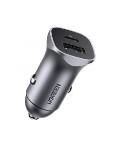 Ugreen USB-C & USB-A 24W Power Delivery Car Charger - зарядно за кола с USB-A и USB-C изходи с технология за бързо зареждане (сив)
