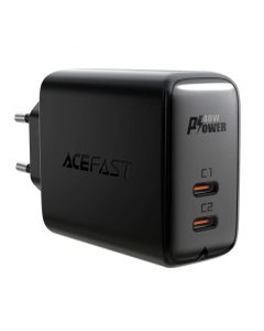Acefast Dual Fast 40W Charger A9 - захранване за ел. мрежа смартфони и таблети с 2xUSB-C изхода и с технология за бързо зареждане (черен)