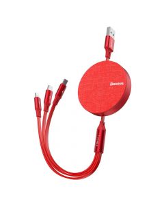 Baseus Fabric 3-in-1 Flexible Cable USB - универсален USB кабел с Lightning, microUSB и USB-C конектори (120 см) (червен)