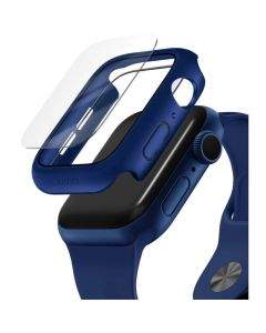 Uniq Nautic Apple Watch Case 44mm - качествен твърд кейс с вграден стъклен протектор за дисплея на Apple Watch 44мм (син)
