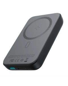 Joyroom Mini Magnetic Wireless Quick Charging Power Bank 10000 mAh - преносима външна батерия с USB-C порт, USB-A изход и безжично зареждане с MagSafe (черен)