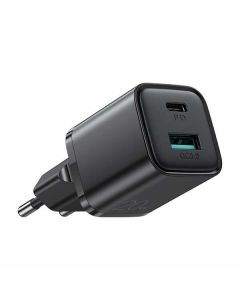 Joyroom Mini Fast Charger 20W - захранване за ел. мрежа с USB-A и USB-C изходи и технология за бързо зареждане (черен)