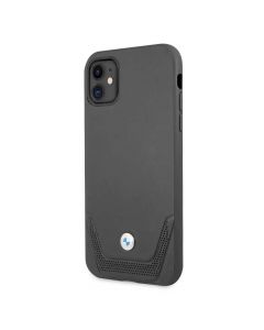 BMW Signature Leather Lower Stripe Leather Case - кожен кейс (естествена кожа) за iPhone 11 (черен)