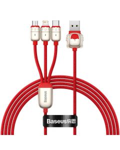 Baseus Year of the Tiger 3-in-1 USB Cable (CASX010009) - универсален USB кабел с Lightning, microUSB и USB-C конектори (120 см) (червен)