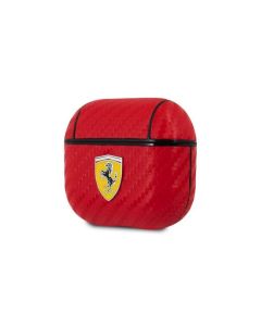 Ferrari PU Carbon Leather Case- дизайнерски кожен кейс за Apple Airpods 3 (червен)