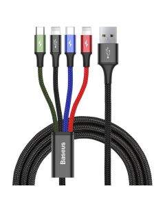 Baseus Fast 4-in-1 Charging Data Cable (CA1T4-A01) - универсален USB-A кабел с microUSB, 2x Lightning и USB-C конектори (120 см) (черен)