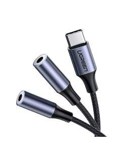 Ugreen Audio Splitter USB-C to 2x 3.5mm Cable - аудио разклонител (сплитер) за мобилни устройства с USB-C (27.5 см) (черен)