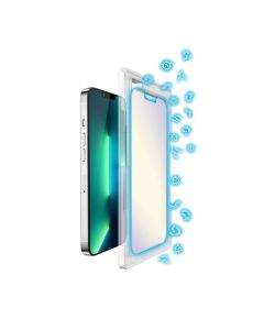 Torrii BodyGlass 2.5D Anti Blue Light and Anti-Bacterial Glass - калено стъклено защитно покритие с антибактериално покритие за iPhone 13, iPhone 13 Pro (прозрачен)
