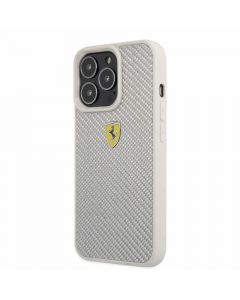 Ferrari Real Carbon Hard Case - хибриден удароустойчив кейс с карбоново покритие за iPhone 13 Pro Max (сребрист)