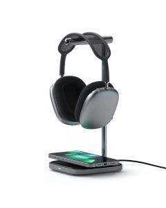 Satechi 2-in-1 Magnetic Wireless Headphone Stand - двойна поставка за слушалки и пад за безжично зареждане (сребрист-черен)