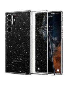 Spigen Liquid Crystal Glitter Case - тънък качествен силиконов (TPU) калъф за Samsung Galaxy S22 Ultra (прозрачен)