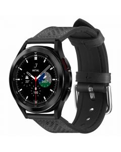 Spigen Retro Fit Band 20mm - кожена каишка за Samsung Galaxy Watch 4, Galaxy Watch Active 2, Huawei Watch GT 2 42mm и други (20мм) (черен)