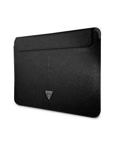 Guess Saffiano Triangle Metal Logo Notebook Sleeve - дизайнерски луксозен кожен калъф за MacBook Pro 16, MacBook Pro 15 и лаптопи до 16 инча (черен)