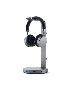 Satechi Aluminium USB Headphone Stand - дизайнерска алуминиева поставка за слушалки с USB-A изходи (тъмносив)