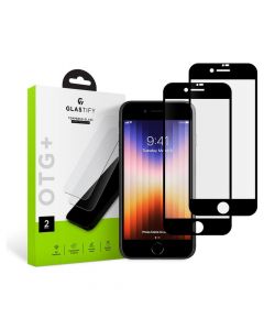 Glastify OTG Plus 2.5D Tempered Glass 2 Pack - 2 броя калени стъклени защитни покрития за iPhone SE (2022), iPhone SE (2020), iPhone 8, iPhone 7 (черен-прозрачен)